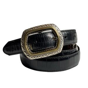 Brighton Marcus Two Tone Leather Belt Western Silver Gold Tone Buckle Womens M L